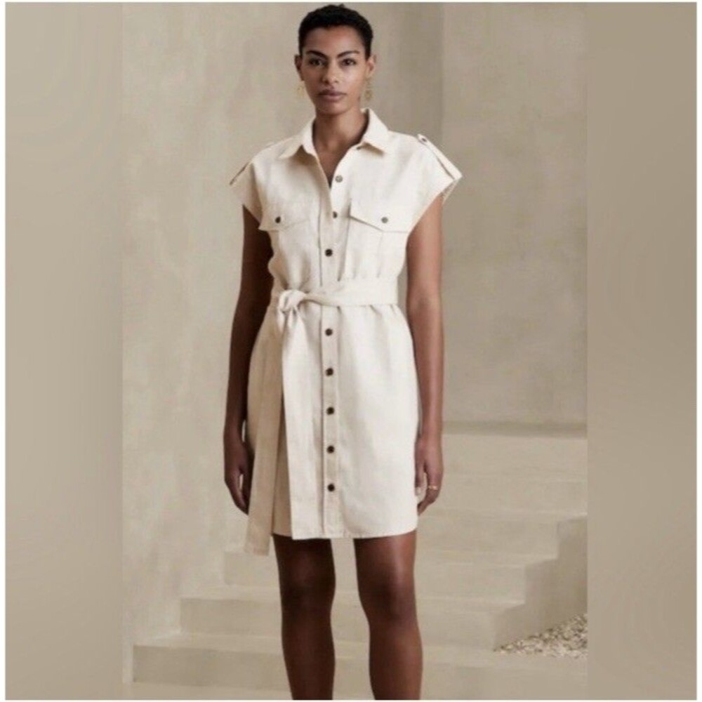 BANANA REPUBLIC FACTORY Linen Blend Utility Dress Size Large Tall Belted